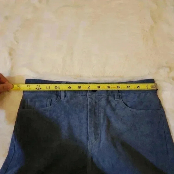 Theory Washable Stretch Genuine Suede Leather FivePocket Cropped Pants Blue Lamb - Picture 9 of 11
